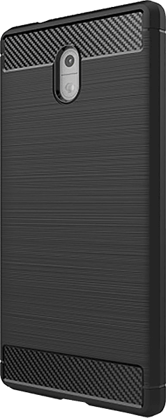 Nokia 3 Dual ütésálló szilikon tok szálcsiszolt-karbon minta légpárnás sarok fekete