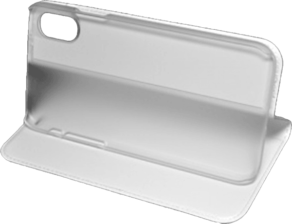 Apple iPhone X oldalra nyíló flipes bőrtok asztali tartó funkciós fehér