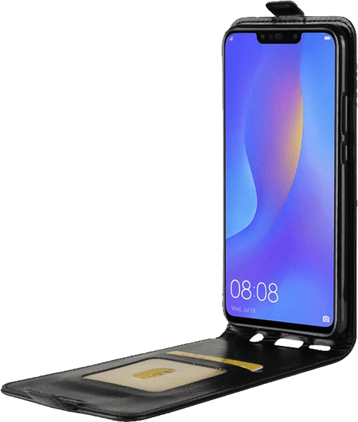 Huawei P Smart Plus (Nova 3i) lenyíló flipes bőrtok fekete