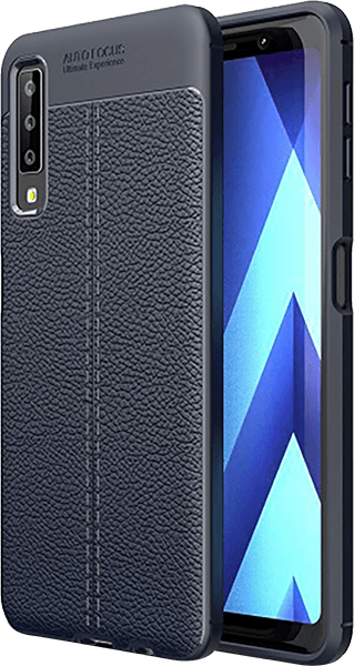 Samsung Galaxy A7 2018 (SM-A750F) ütésálló tok varrás mintás sötétkék