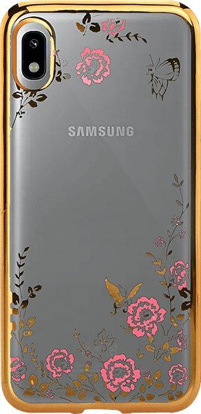 Samsung Galaxy A10 (SM-A105F) szilikon tok fémes arany keret átlátszó