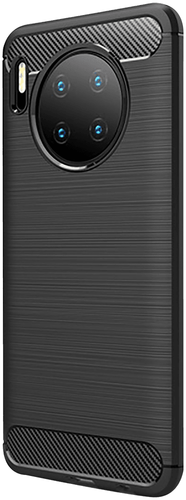 Huawei Mate 30 ütésálló szilikon tok szálcsiszolt-karbon minta légpárnás sarok fekete