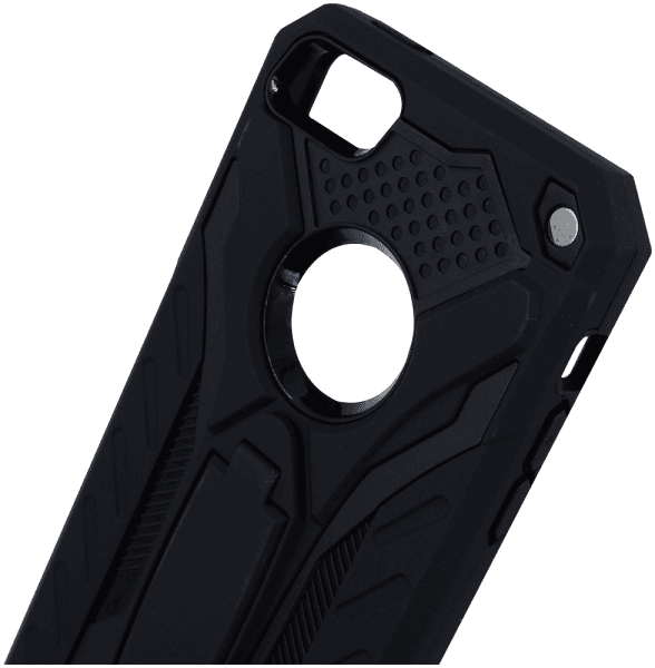 Apple iPhone 5 ütésálló tok logó kihagyós kitámasztóval fekete