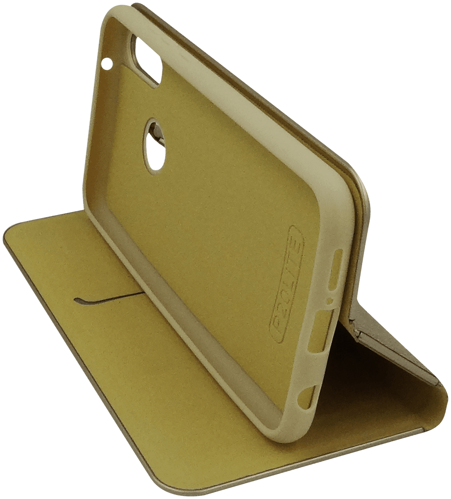 Huawei P20 Lite oldalra nyíló flipes velúr tok LUNA Book bőrhatású prémium arany