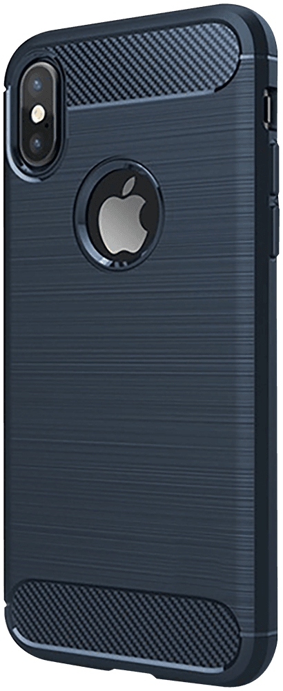 Apple iPhone X ütésálló szilikon tok szálcsiszolt-karbon minta légpárnás sarok logó kihagyós sötétkék