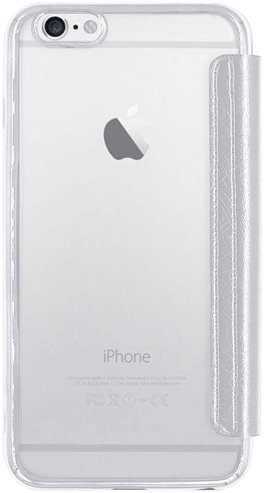 Apple iPhone 6S Plus oldalra nyíló flipes bőrtok átlátszó szilikon hátlap, fémhatású keret ezüst