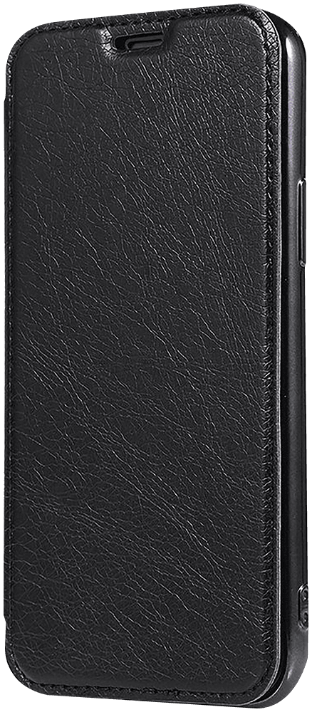 Samsung Galaxy A50 (SM-505) oldalra nyíló flipes bőrtok átlátszó szilikon hátlap, fémhatású keret fekete