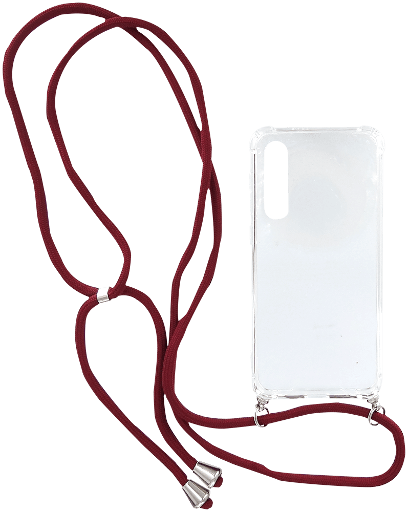 Xiaomi Mi 9 SE kemény hátlap szilikon keret piros nyakba akasztóval légpárnás sarok átlátszó