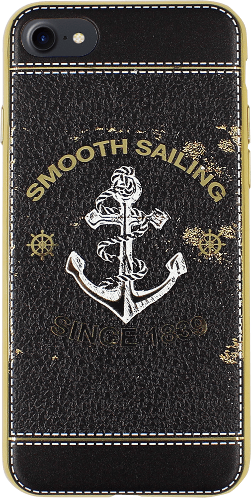 Apple iPhone 8 szilikon tok bőrhatású smooth sailing mintás fekete/arany