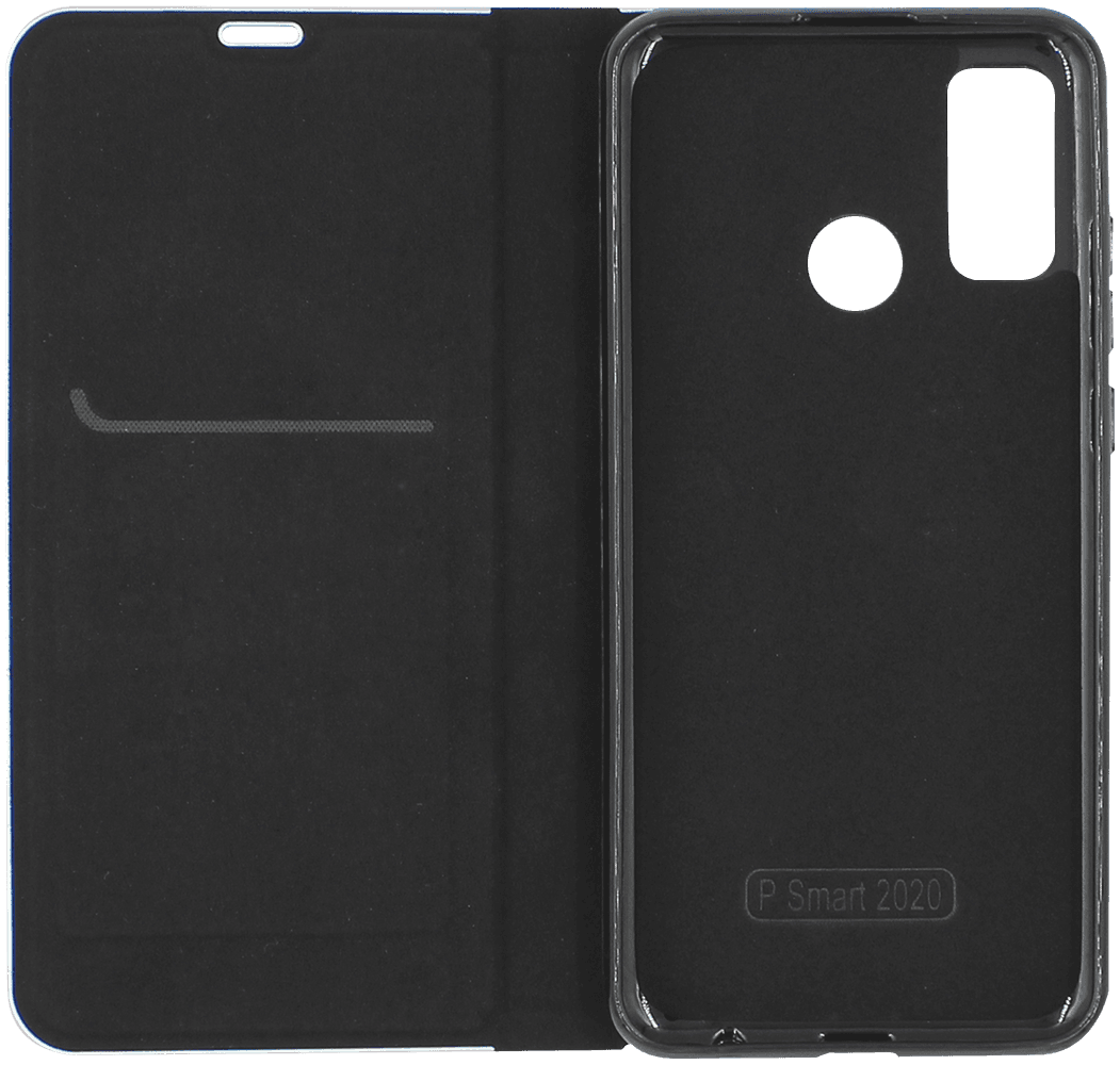 Huawei P Smart 2020 oldalra nyíló flipes bőrtok karbon mintás fekete