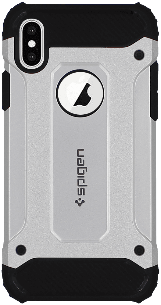 Apple iPhone X ütésálló tok gyári SGP logó kihagyós légpárnás sarkas, hibrid Forcell Armor ezüst