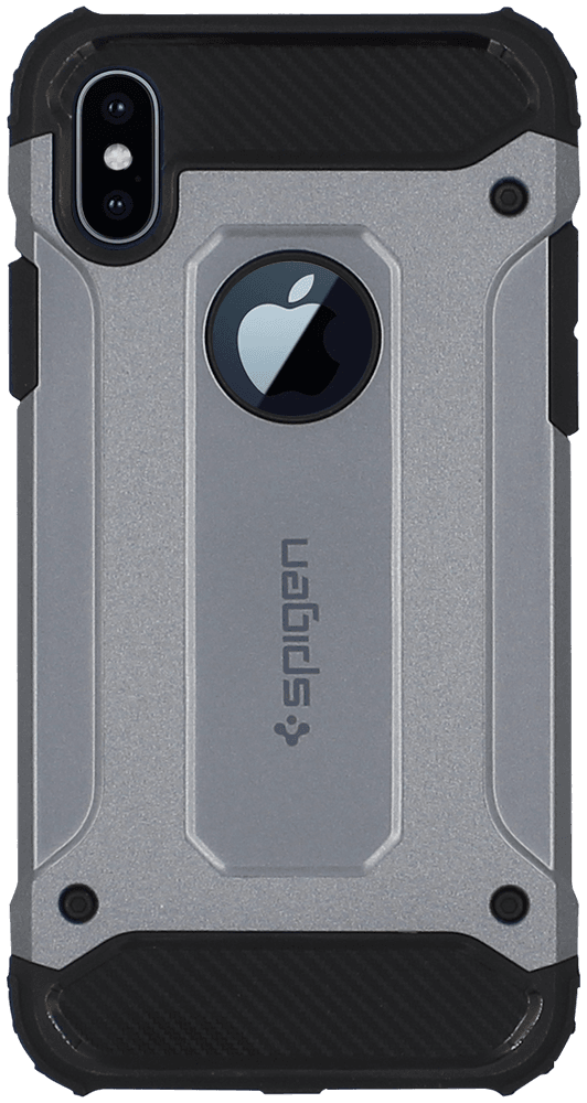 Apple iPhone X ütésálló tok gyári SGP logó kihagyós légpárnás sarkas, hibrid Forcell Armor ezüst