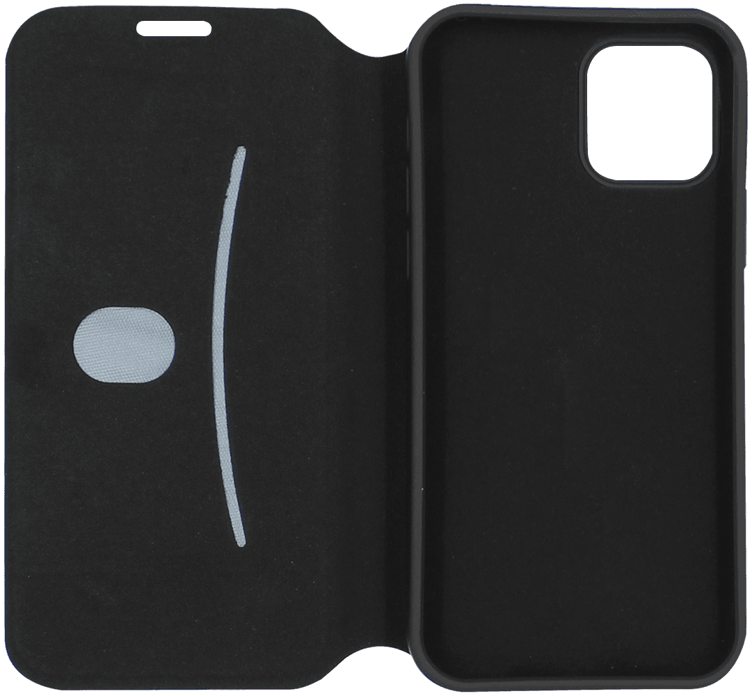 Apple iPhone 12 oldalra nyíló flipes textilbőrtok bankkártya tartó fekete