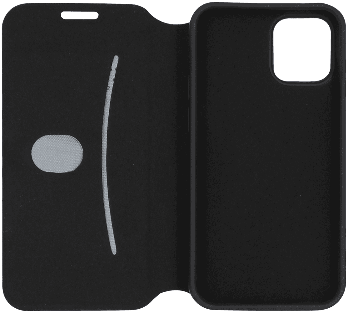 Apple iPhone 12 Mini oldalra nyíló flipes textilbőr tok fekete