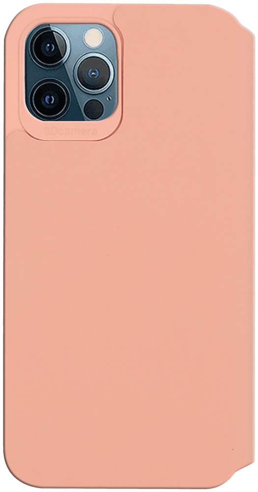 Apple iPhone 12 Pro oldalra nyíló flipes textilbőr tok barackszínű