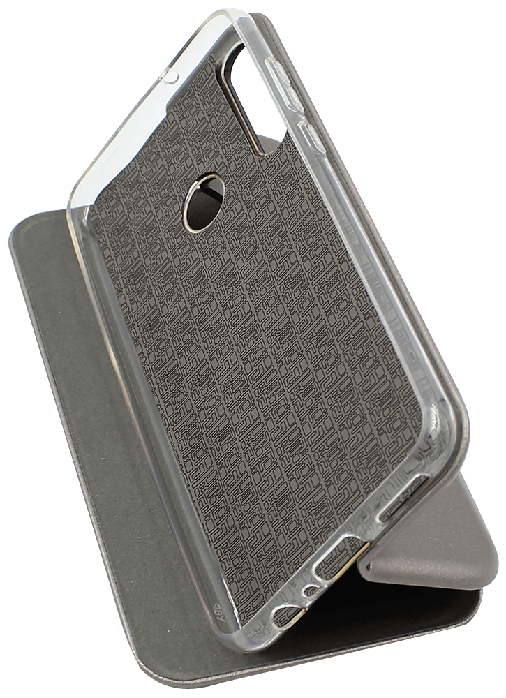 Huawei Y6P oldalra nyíló mágneses flipes bőrtok prémium minőség ezüst