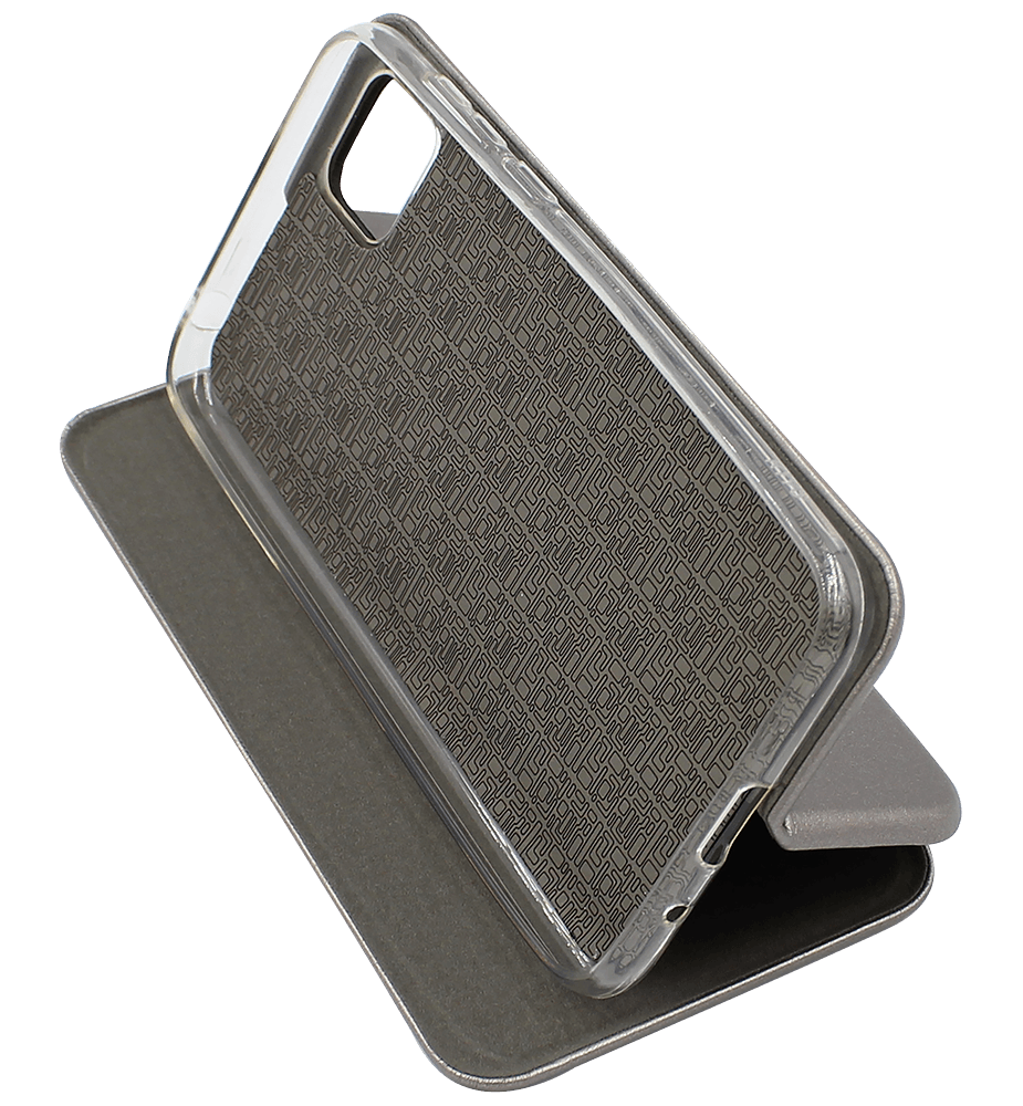 Huawei Y5P oldalra nyíló flipes mágneses bőrtok prémium minőség ezüst