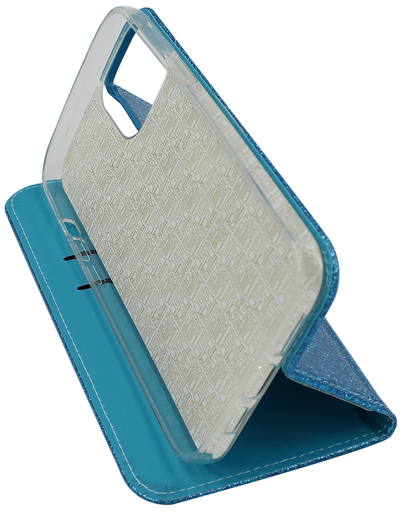 Apple iPhone 12 Pro Max oldalra nyíló flipes bőrtok csillámos kék