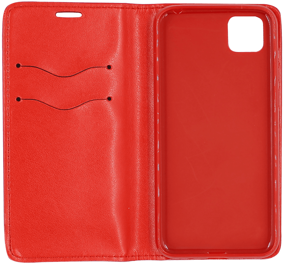 Huawei Y5P oldalra nyíló flipes bőrtok asztali tartó funkciós piros