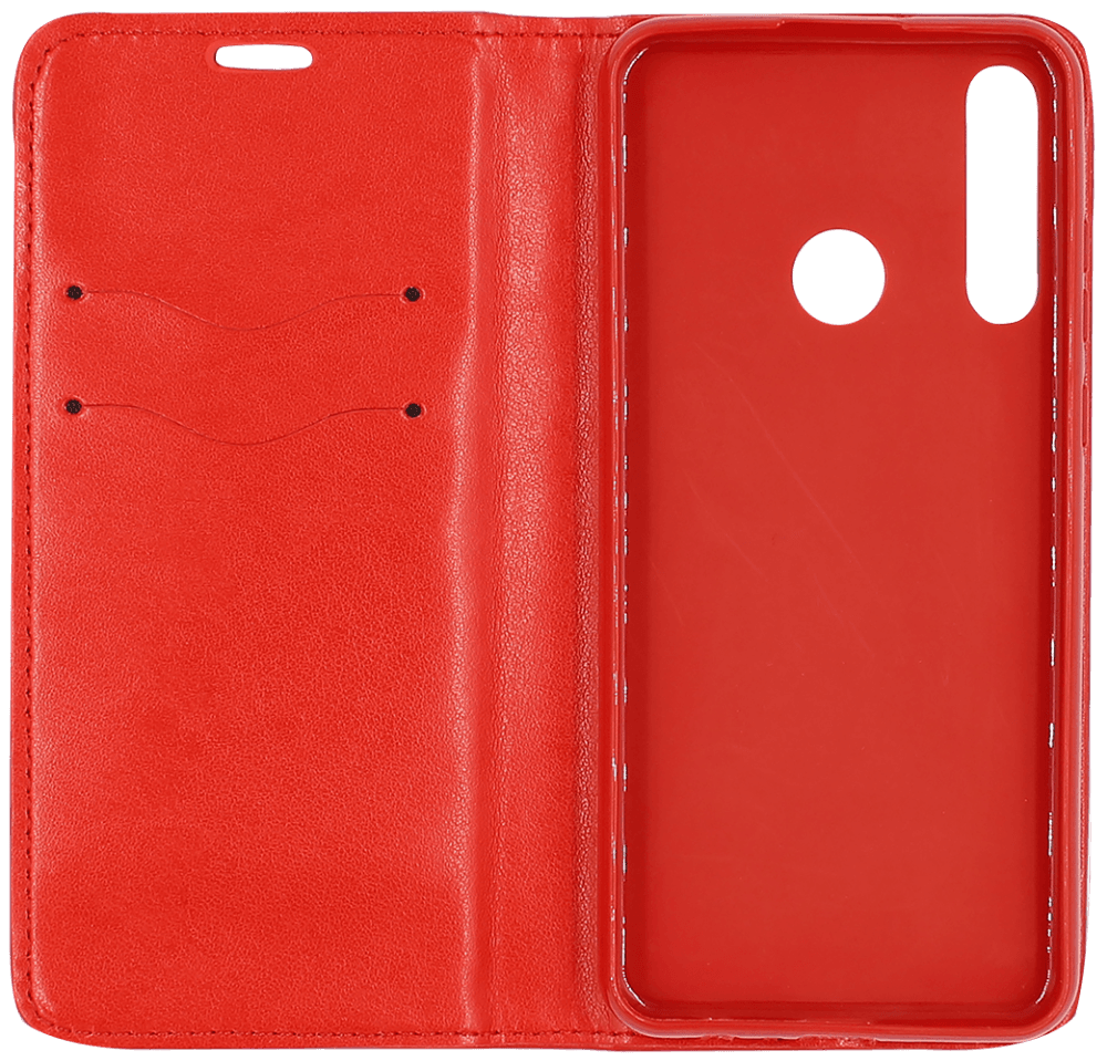 Huawei Y6P oldalra nyíló flipes bőrtok asztali tartó funkciós piros