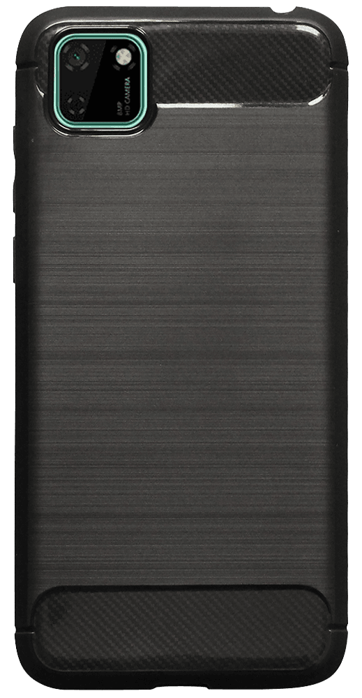 Huawei Y5P ütésálló szilikon tok szálcsiszolt-karbon minta légpárnás sarok fekete