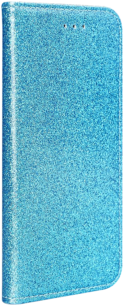 Huawei Y6P oldalra nyíló flipes bőrtok csillámos kék