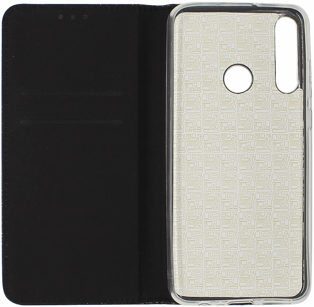 Huawei Y6P oldalra nyíló flipes bőrtok csillámos fekete