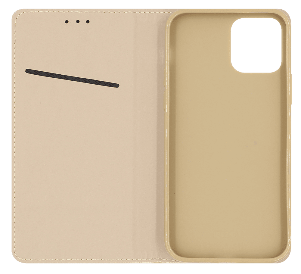 Apple iPhone 12 oldalra nyíló flipes bőrtok rombusz mintás arany