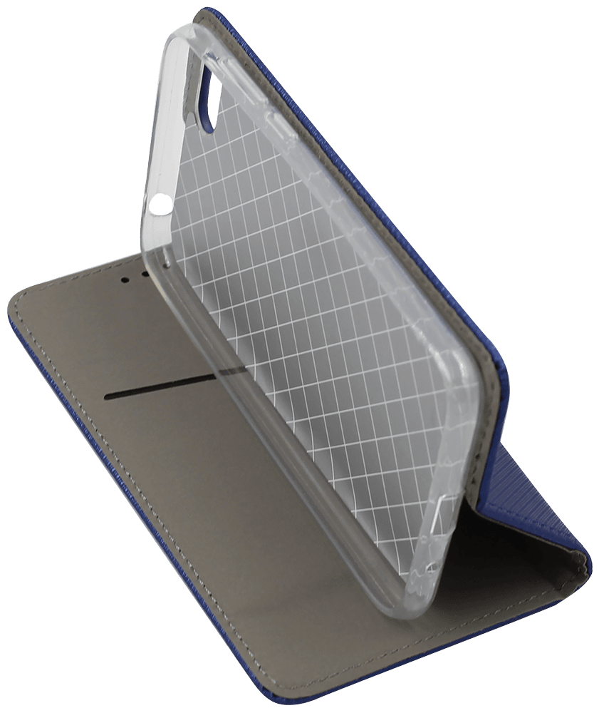 Huawei Y5 Prime 2018 (Y5 2018) oldalra nyíló flipes bőrtok rombusz mintás sötétkék