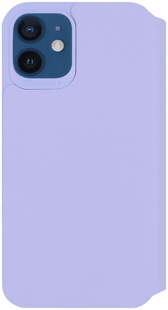 Apple iPhone 12 Mini oldalra nyíló flipes textilbőr tok halvány lila