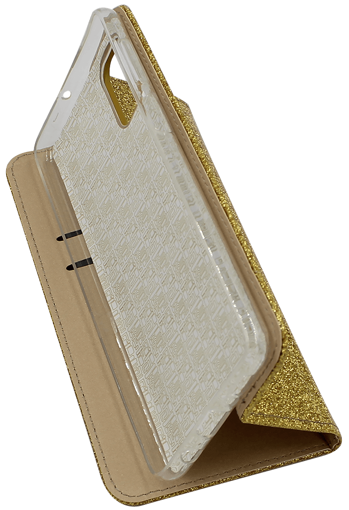 Samsung Galaxy M51 (SM-M515F) oldalra nyíló flipes bőrtok csillámos arany
