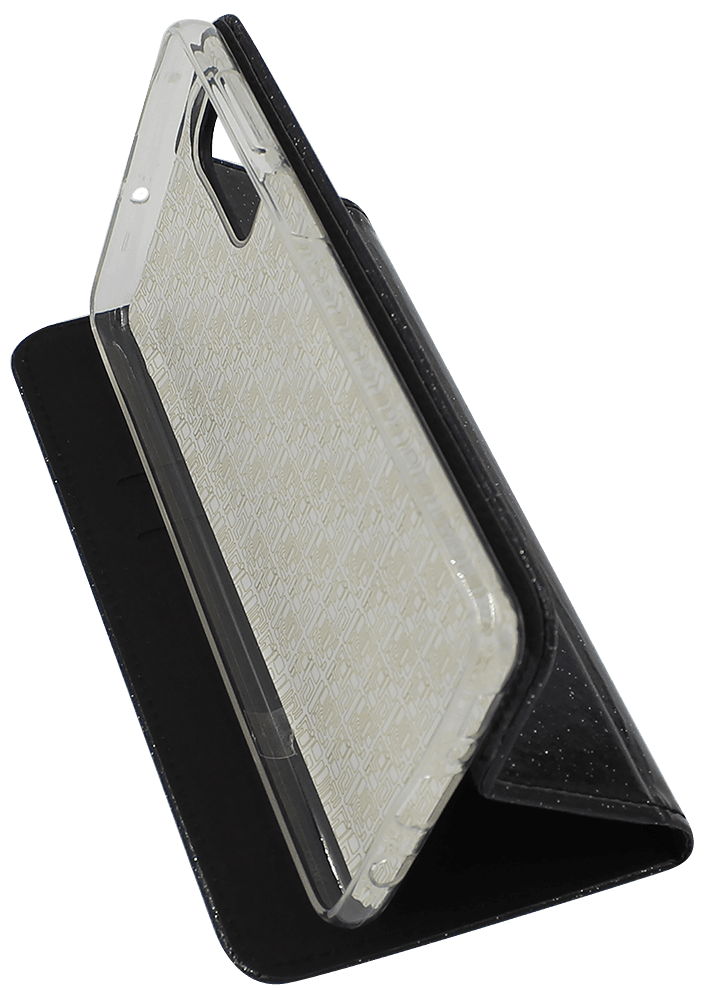 Samsung Galaxy M51 (SM-M515F) oldalra nyíló flipes bőrtok csillámos fekete