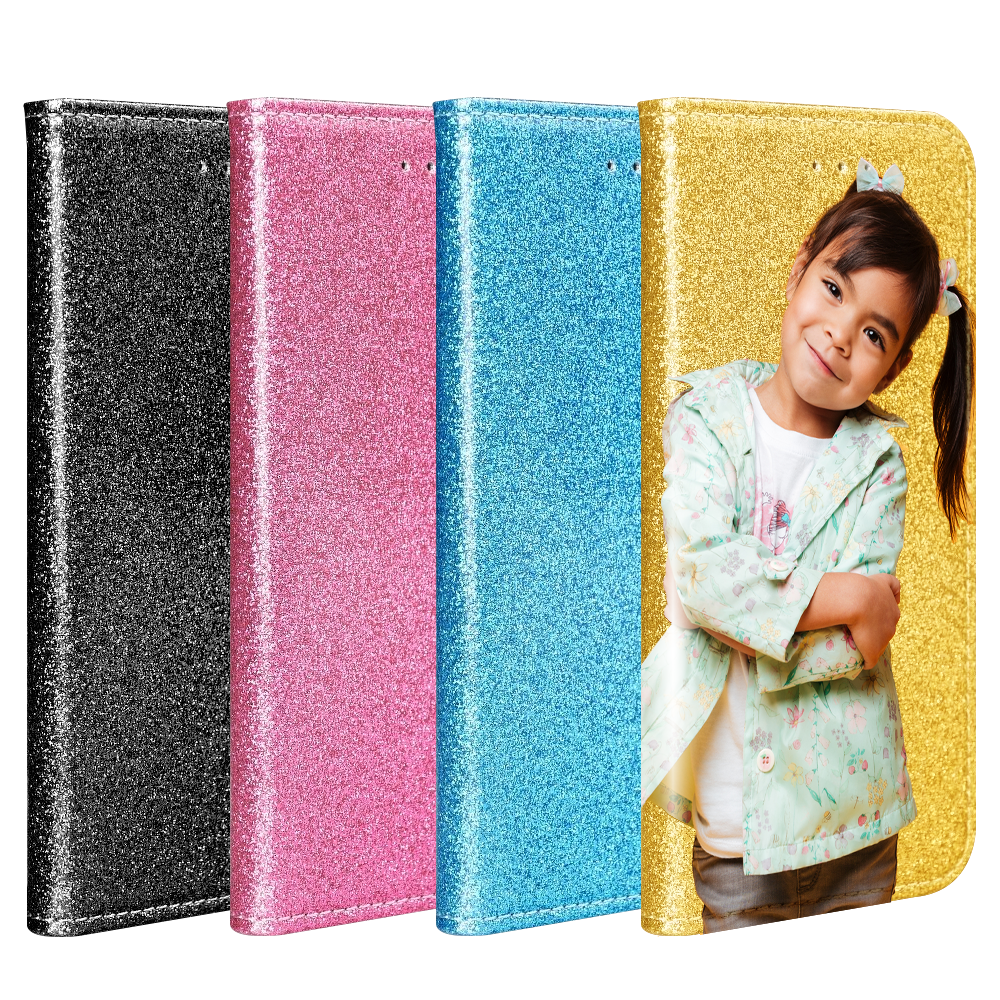 Xiaomi Mi 10T 5G oldalra nyíló flipes bőrtok csillámos arany