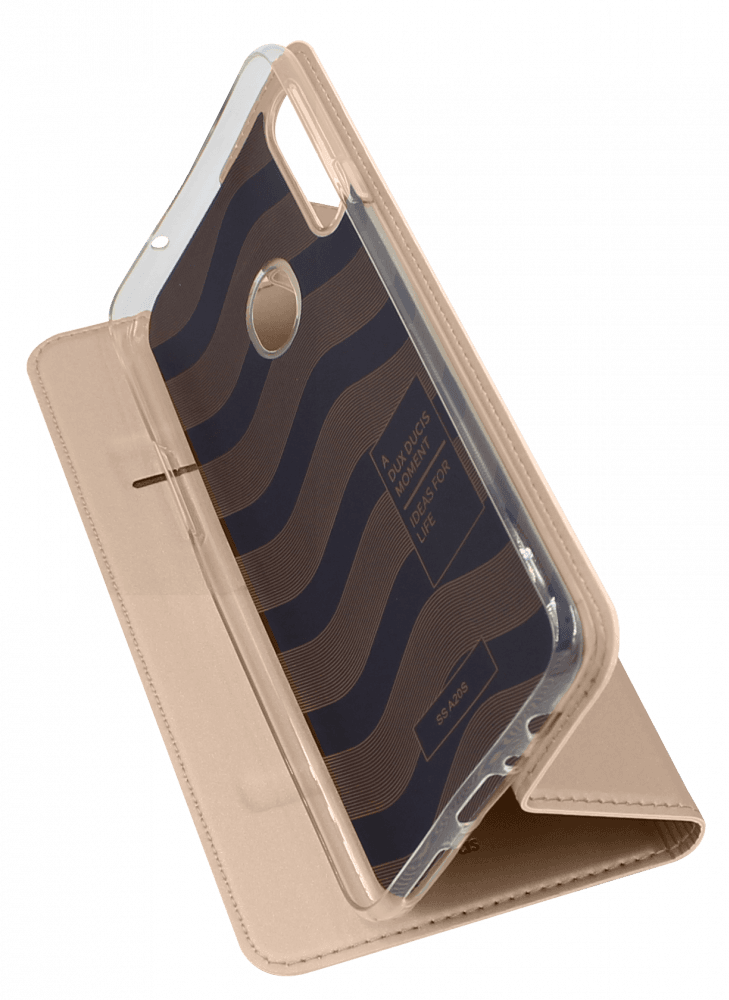 Samsung Galaxy A20s (SM-A207F) oldalra nyíló flipes bőrtok bankkártya tartó rozéarany