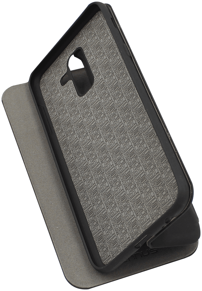 Samsung Galaxy A6 Plus 2018 (A605) oldalra nyíló flipes textilbőr tok prémium minőség fekete