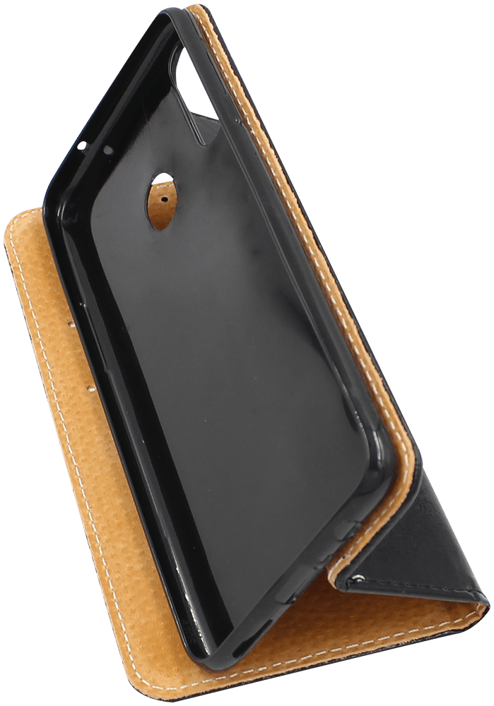 Samsung Galaxy A20s (SM-A207F) oldalra nyíló flipes bőrtok valódi bőr fekete