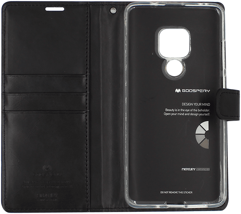 Huawei Mate 20 oldalra nyíló flipes bőrtok MERCURY Goospery fekete