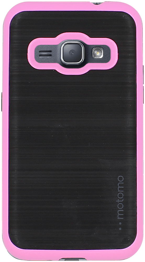 Samsung Galaxy J1 2016 (J120) szilikon tok rózsaszín műanyag keret szálcsiszolt minta fekete