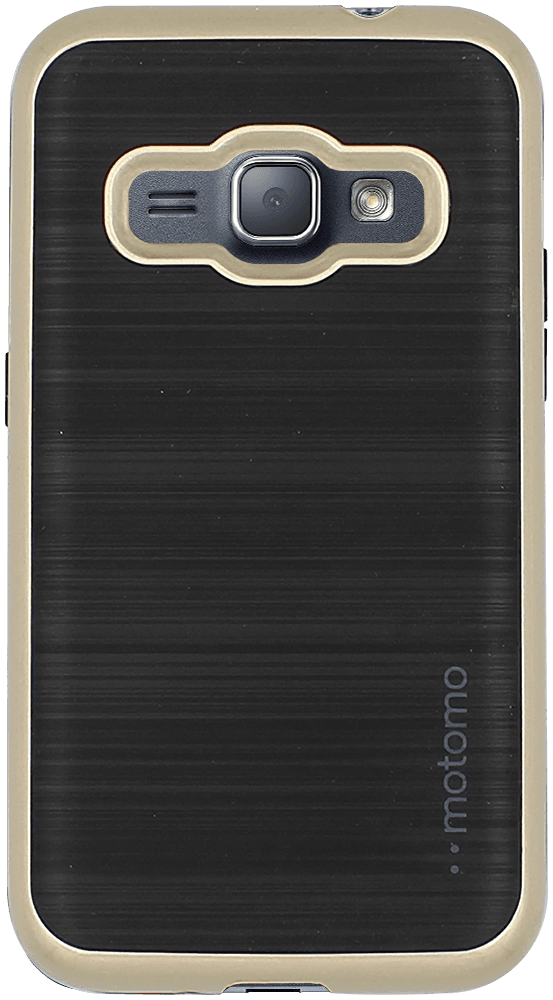 Samsung Galaxy J1 2016 (J120) szilikon tok arany műanyag keret szálcsiszolt minta fekete