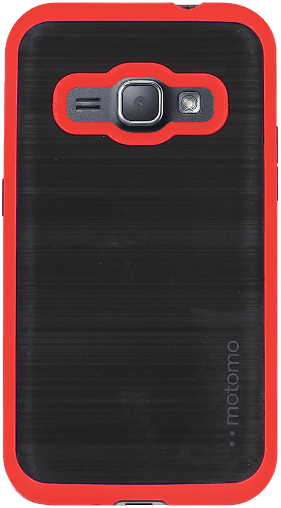 Samsung Galaxy J1 2016 (J120) szilikon tok piros műanyag keret szálcsiszolt minta fekete