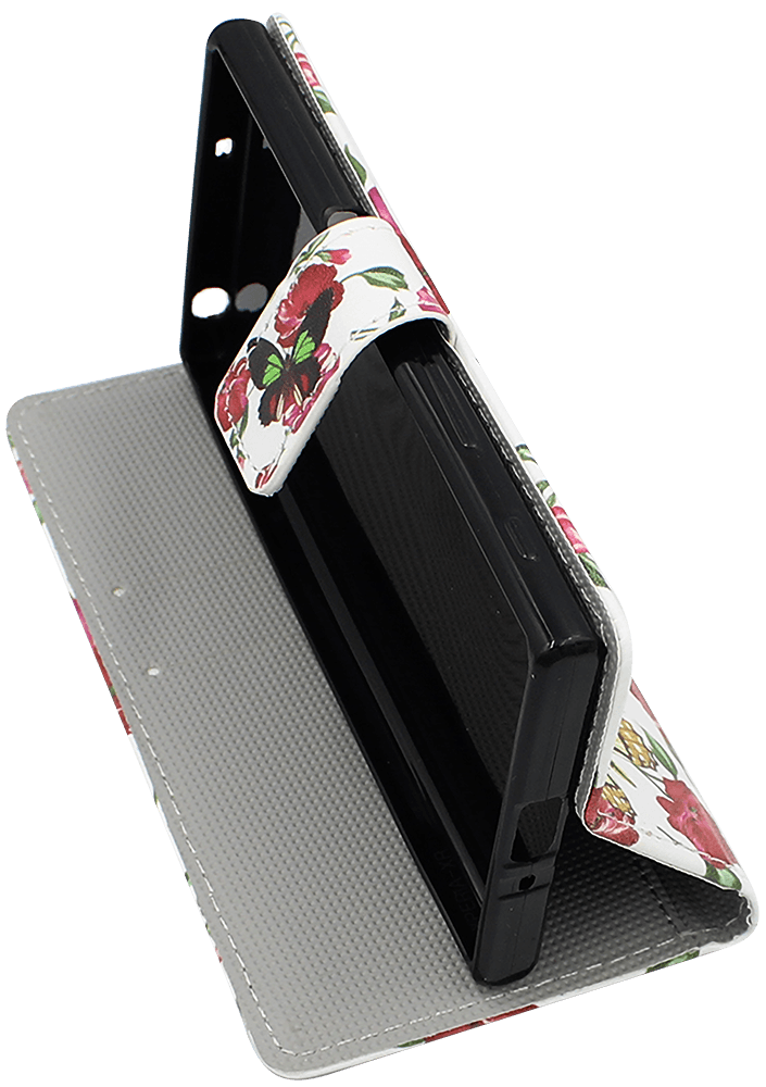 Sony Xperia XZ (F8331) oldalra nyíló flipes bőrtok pillangó mintás fehér