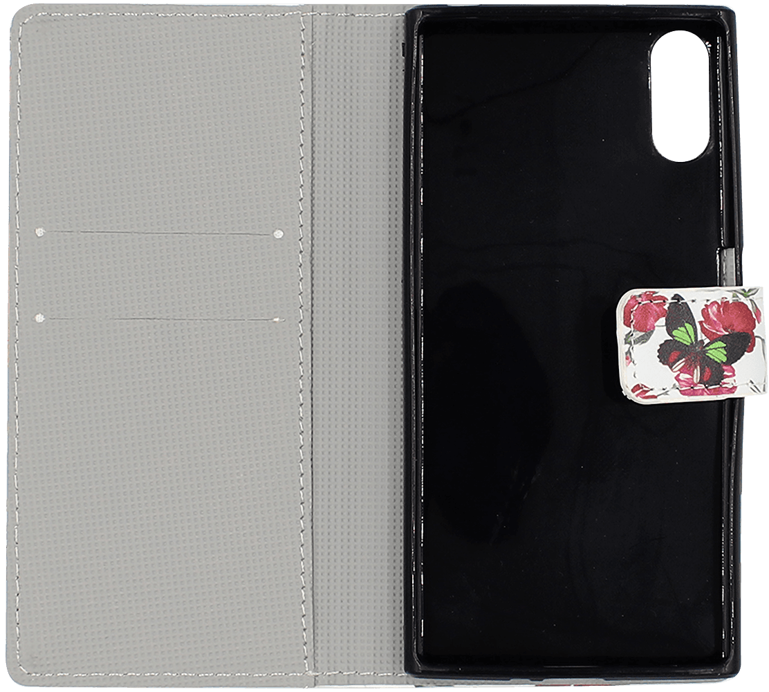 Sony Xperia XZ (F8331) oldalra nyíló flipes bőrtok pillangó mintás fehér