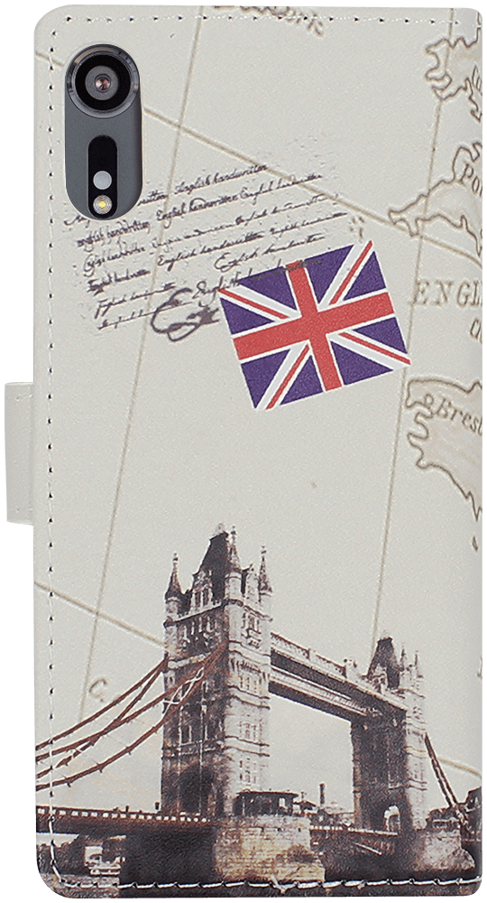 Sony Xperia XZ (F8331) oldalra nyíló flipes bőrtok Tower Bridge mintás fehér