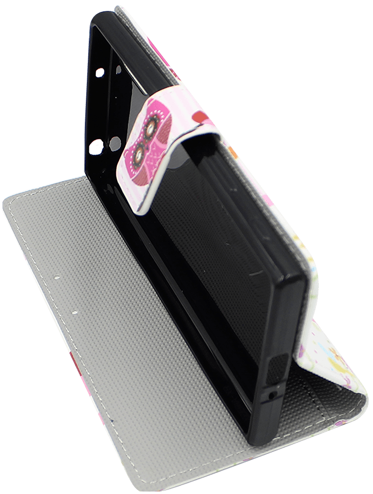 Sony Xperia XZ (F8331) oldalra nyíló flipes bőrtok bagoly mintás rózsaszín