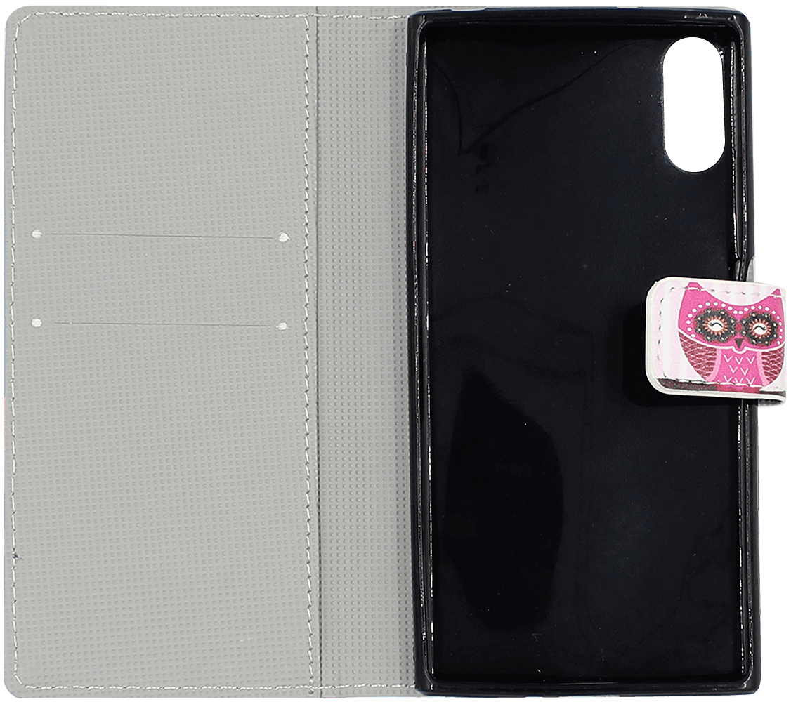 Sony Xperia XZ (F8331) oldalra nyíló flipes bőrtok bagoly mintás rózsaszín