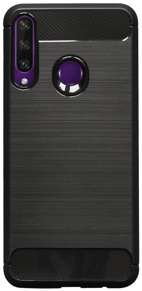 Huawei Y6P ütésálló szilikon tok szálcsiszolt-karbon minta légpárnás sarok fekete