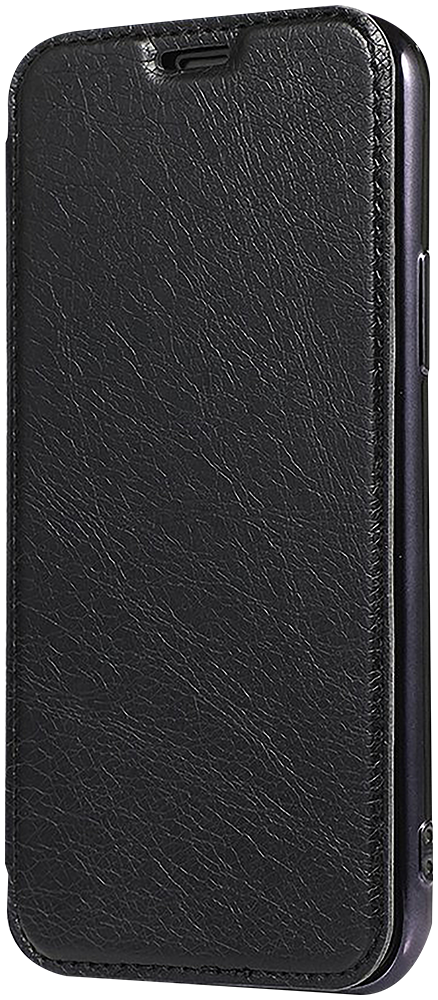 Samsung Galaxy S20 Ultra (SM-G988B) oldalra nyíló flipes bőrtok átlátszó szilikon hátlap, fémhatású keret fekete