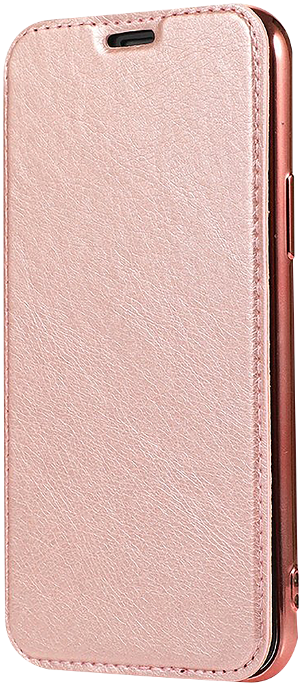 Samsung Galaxy Note 10 Lite (SM-N770F) oldalra nyíló flipes bőrtok átlátszó szilikon hátlap, fémhatású keret rozéarany