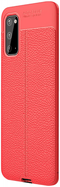 Samsung Galaxy S20 (SM-G980F) szilikon tok bőrhatású varrás mintás piros