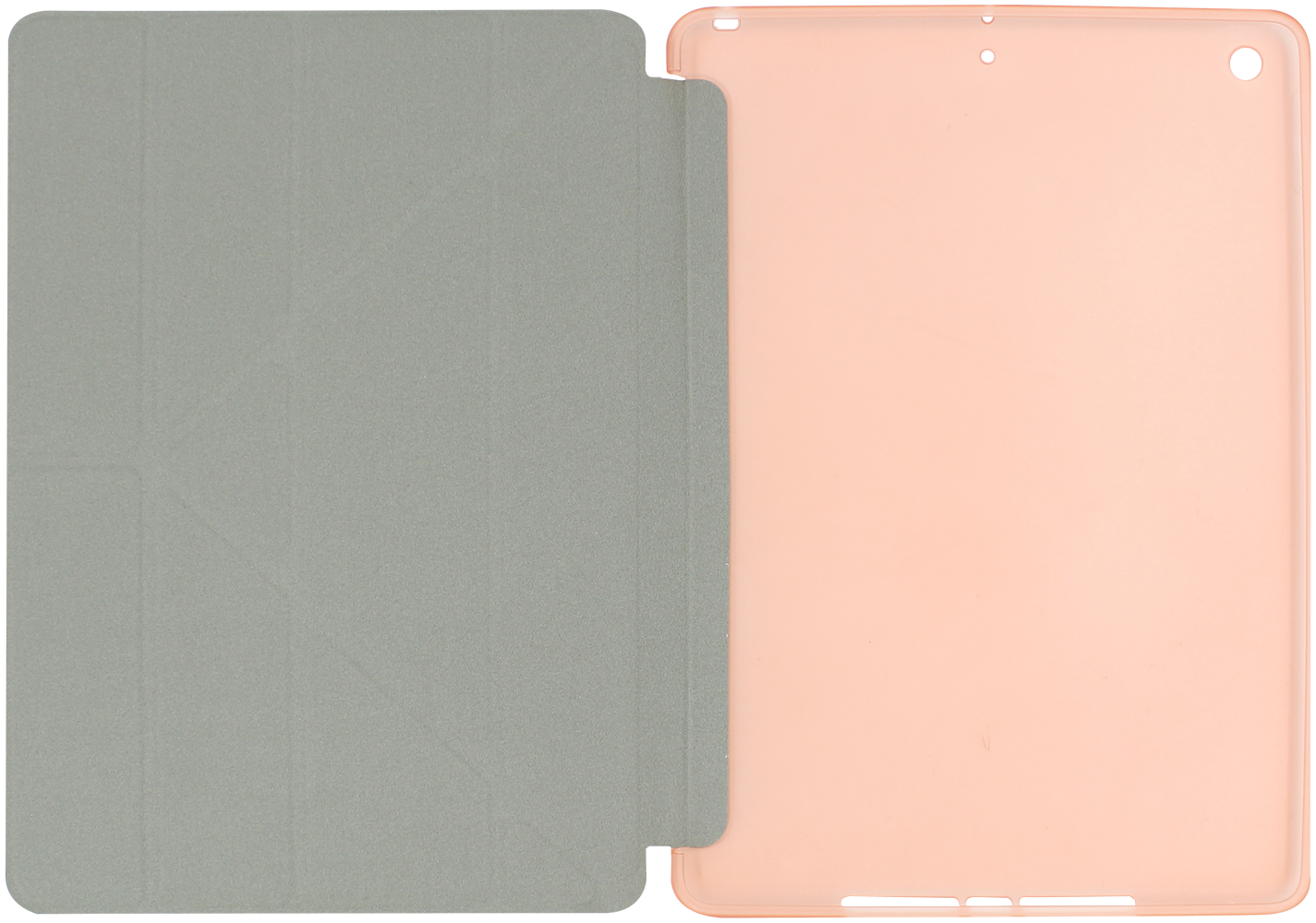 Apple iPad 2018 9.7 oldalra nyíló flipes bőrtok szilikon kerettel origami minta rozéarany
